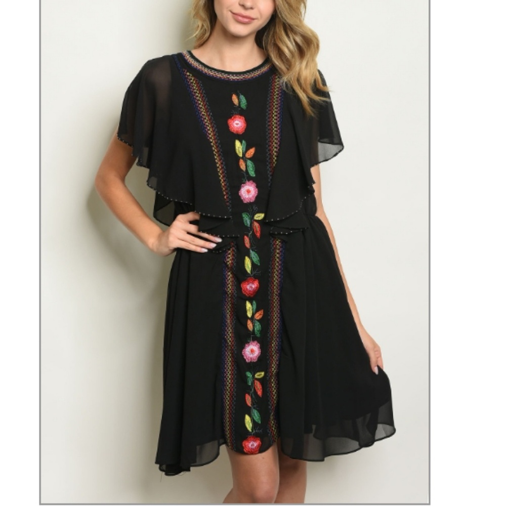 ❤Gorgeous Black with Flower Embroidery Dress ❤